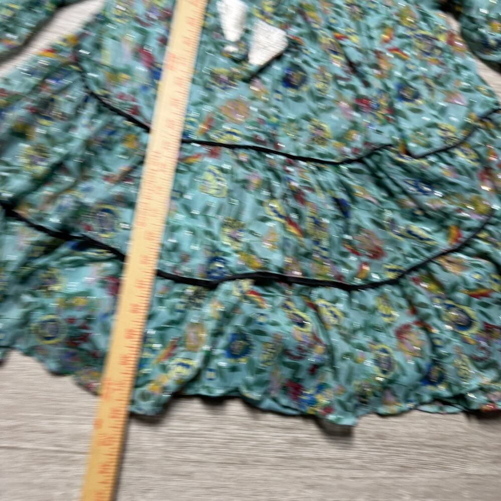 Free People Metallic Floral Midi Dress XS Puff Sleeve Light Blue Lined Oversized - Picture 9 of 9